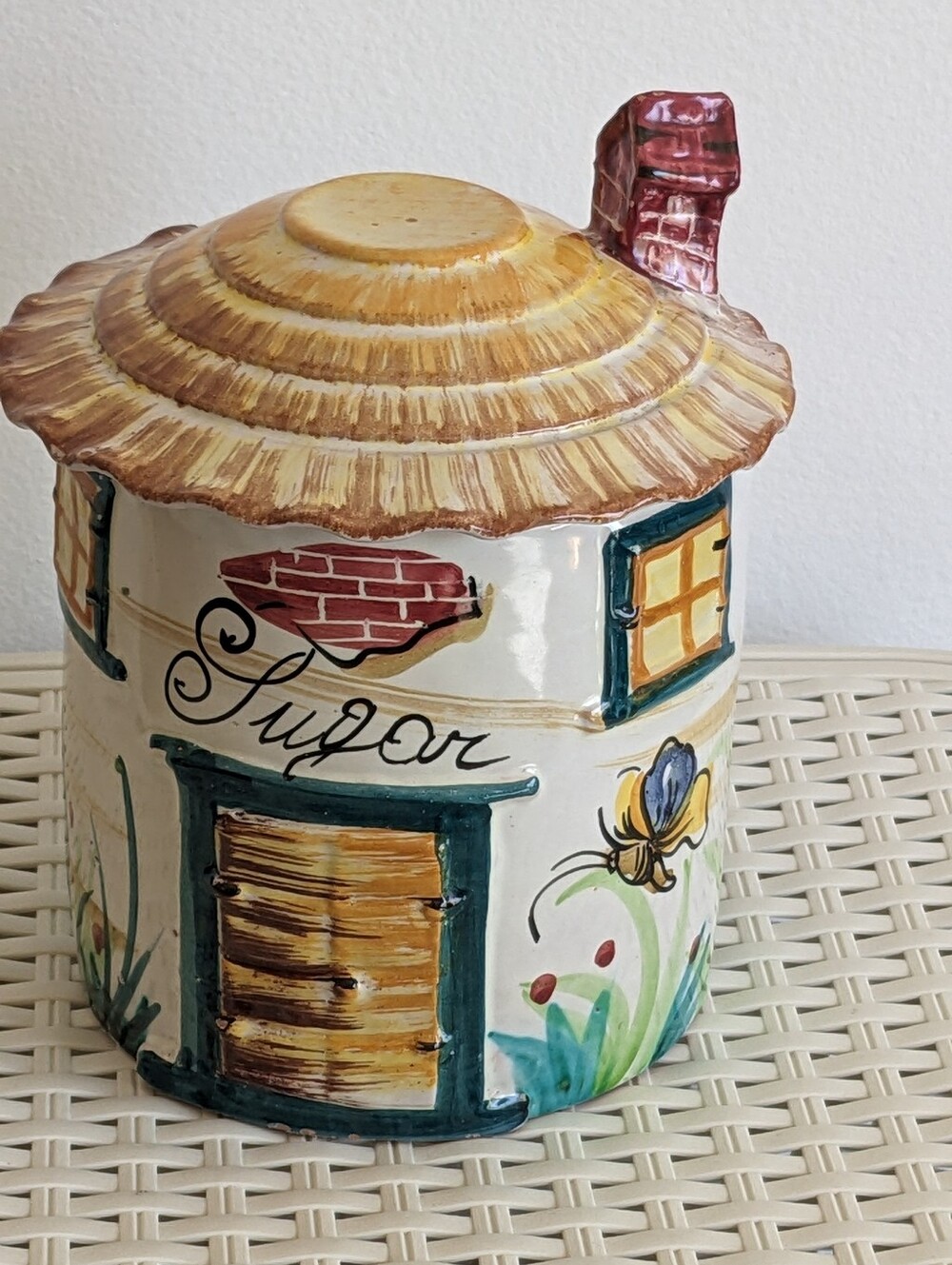 Italian Pottery Crock Hand-Painted Lidded Sugar Jar Tuscan Design Counter Crock